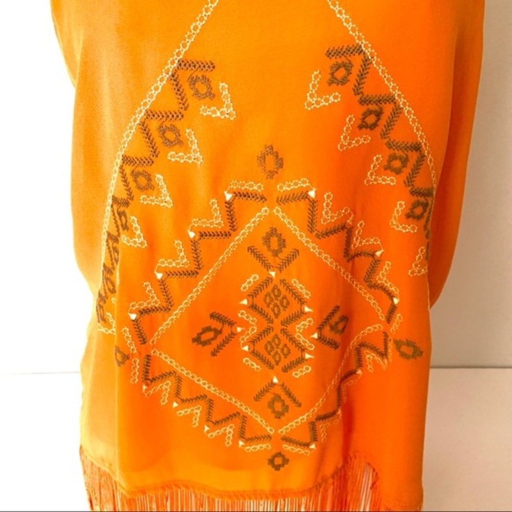 Orange Fringed Boho Embroidered Racerback Tank Top - Picture 5 of 7